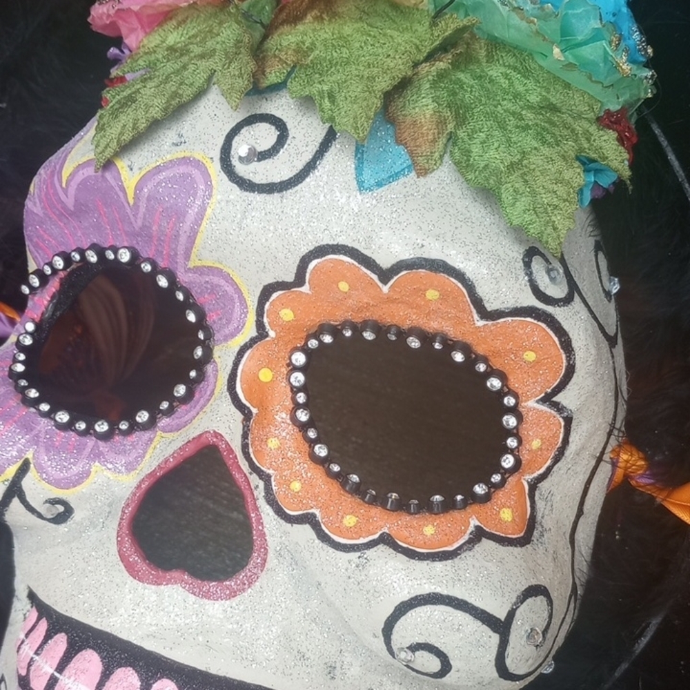 Halloween Skull Mask With Bling And Flowers - Picture 2 of 7